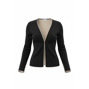 Zara Knit Hook and Eye Cardigan Black Beige Contrast Trim V-Neck Sweater Medium